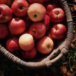 a basket filled with lots of red apples